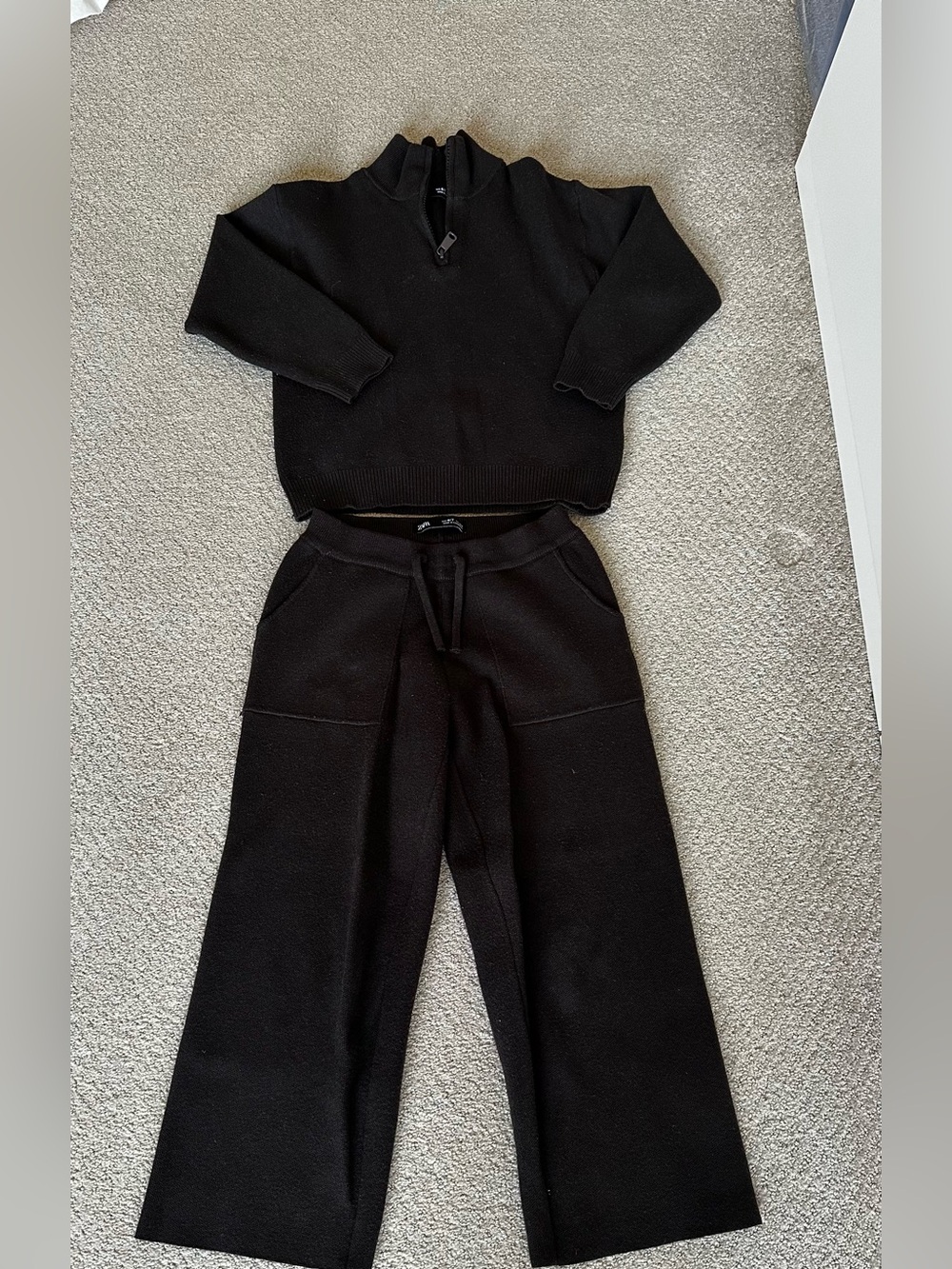 Kids - Chocolate Wide-Leg Knit Pants and Sweatshirt Casual Pull-On